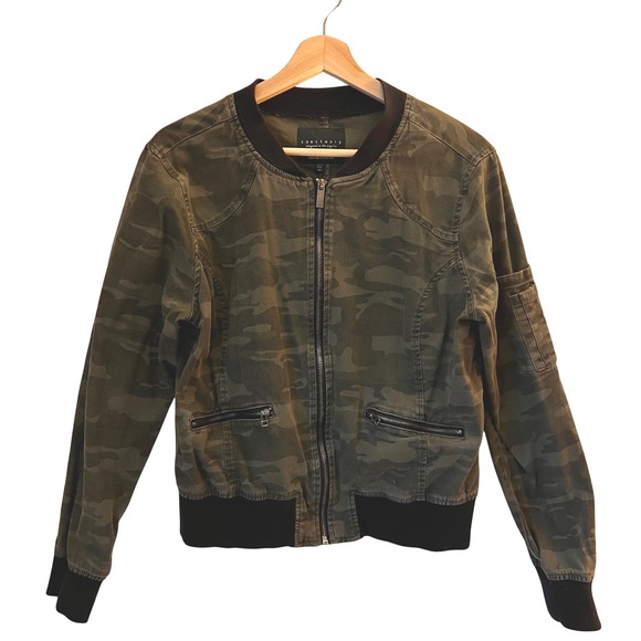 Sanctuary Jackets & Blazers - Sanctuary Green Camo Bomber Jacket Military Zipper Pockets Women's M